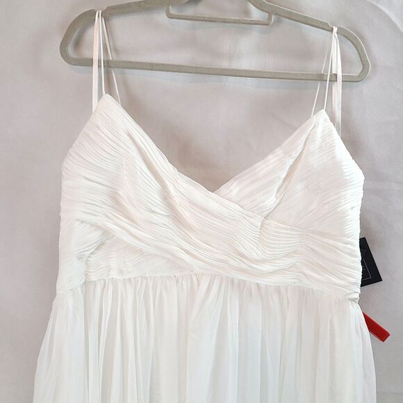 New MAC DUGGAL 2650 (XL) White Chiffon Spaghetti Strap Pleated Bodice Midi Dress - Picture 3 of 16